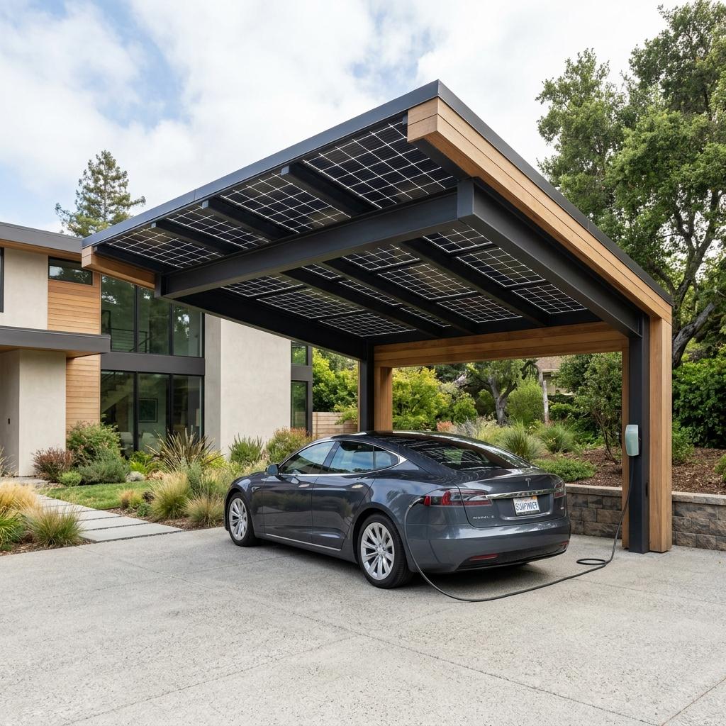 Solarfähiger Fahrzeugunterstand aus Aluminium